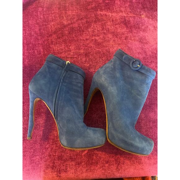 NICHOLAS KIRKWOOD Stiletto Suede Boot w Wavy Heel Blue Belted Size 39 9 ITALY - Picture 5 of 5
